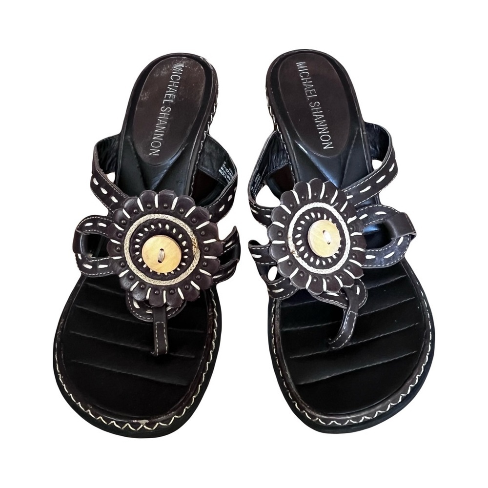 Michael Shannon | Brown Leather Verona Wedge Sandals, Women’s Size 8